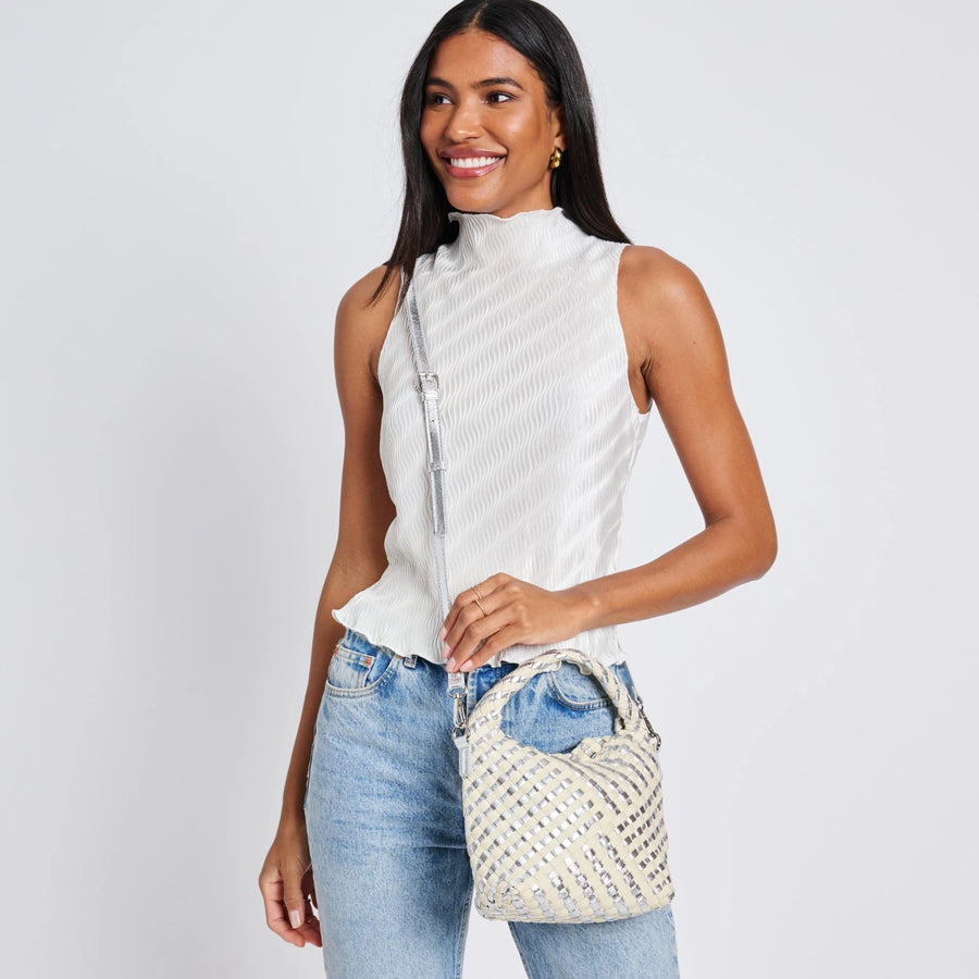 Silver Woven Mixed Material Crossbody