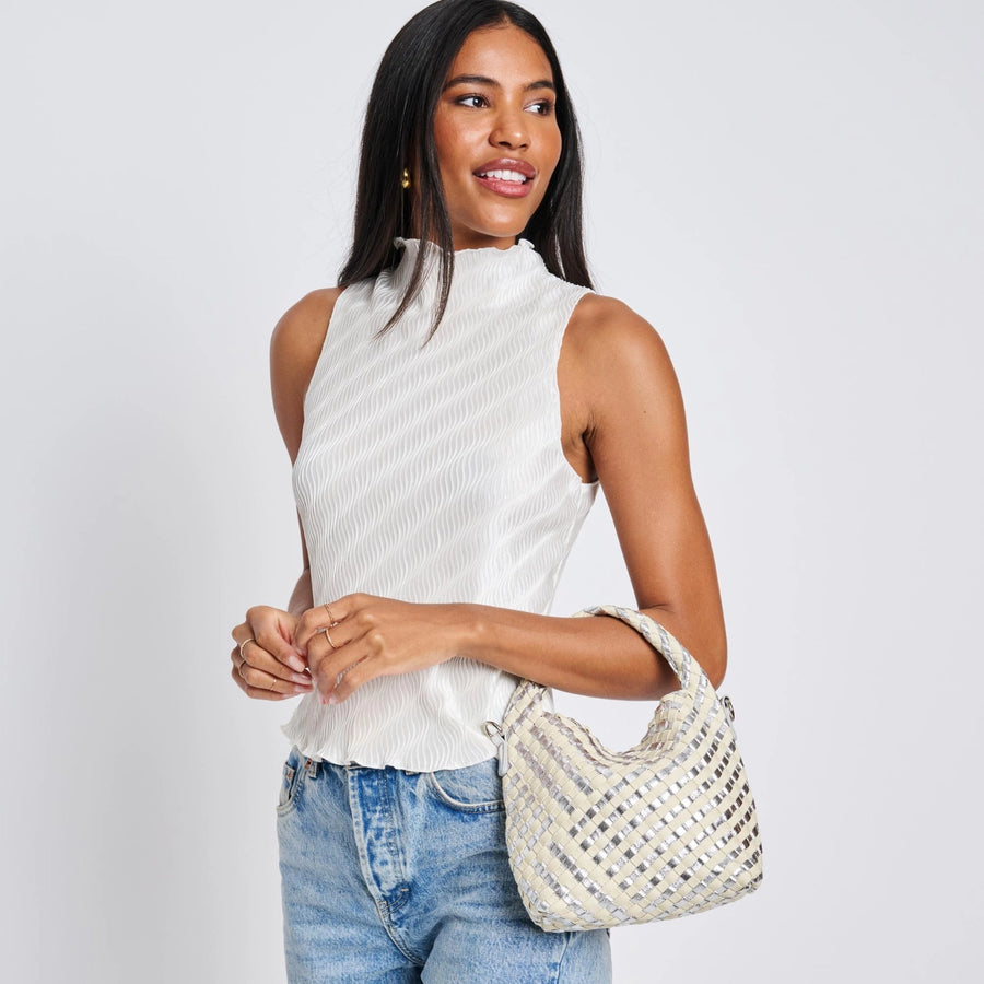 Silver Woven Mixed Material Crossbody