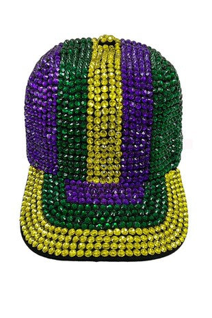 Mardi Gras Crystal Stripe Ball Cap **FREE SHIPPING WILL SHIP JAN 19-23**