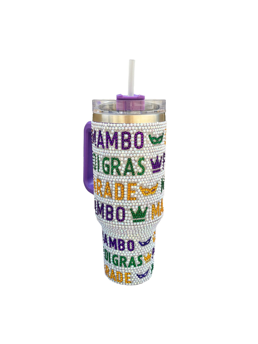 MARDI GRAS BEADED CUP  ** FREE SHIPPING PREORDER WILL SHIP JAN 19-24**