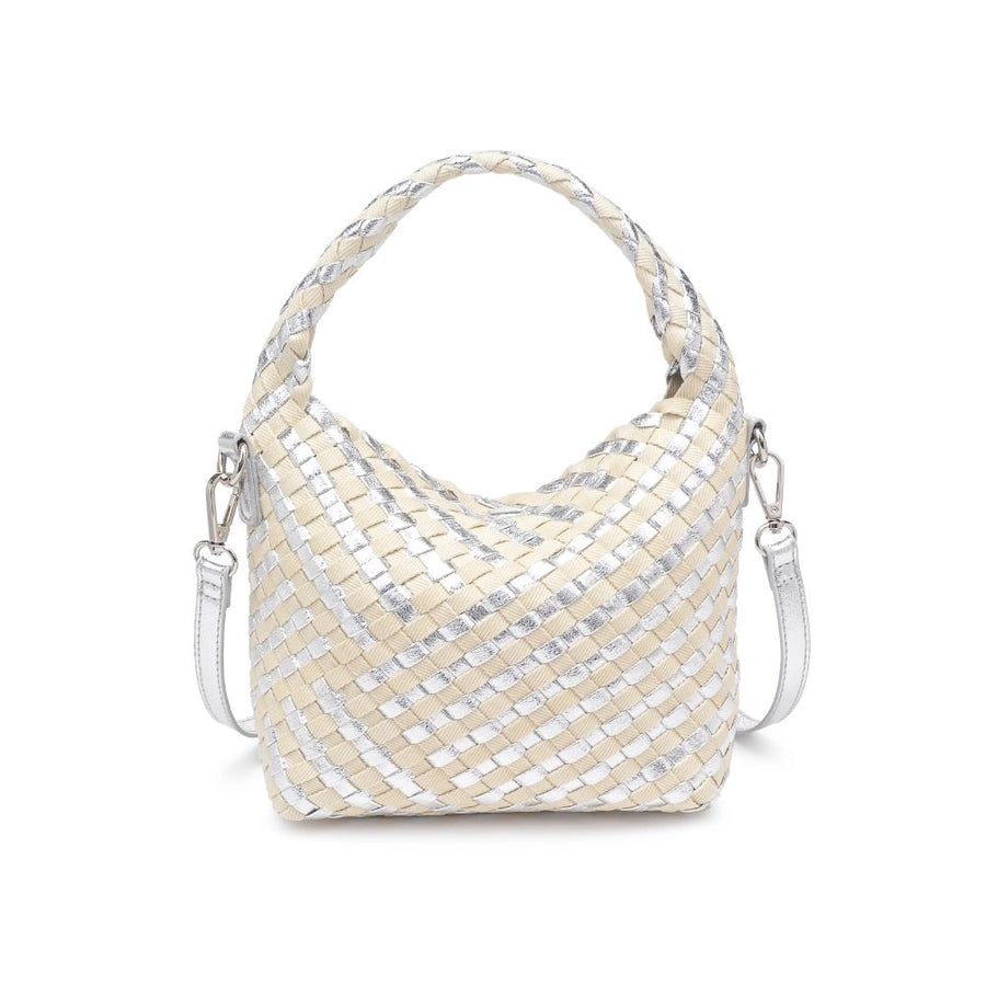 Silver Woven Mixed Material Crossbody