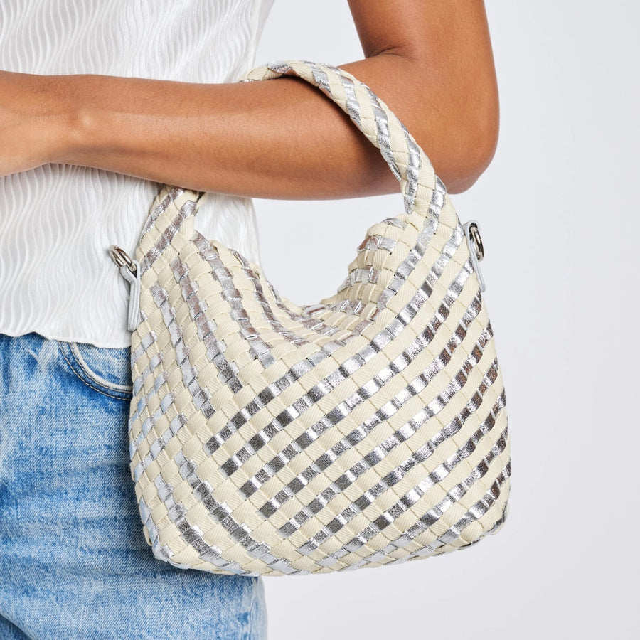 Silver Woven Mixed Material Crossbody