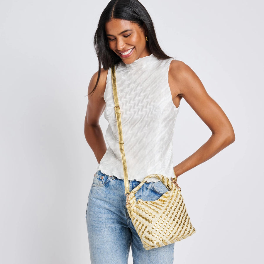 Gold Woven Mixed Material Crossbody