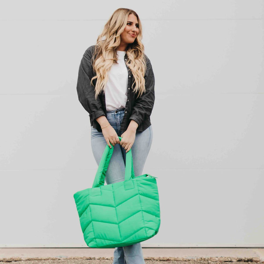Naomi Emerald Quilted Nylon Tote Bag