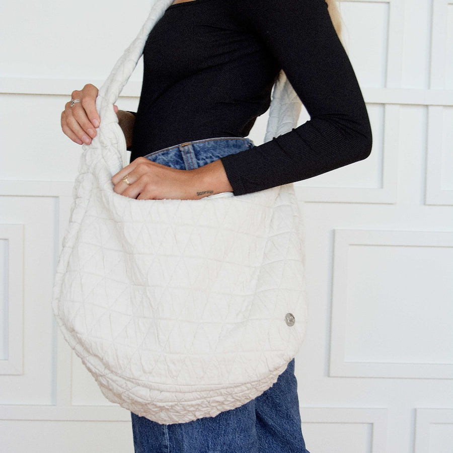 Marie Cream Quilted Hobo Bag